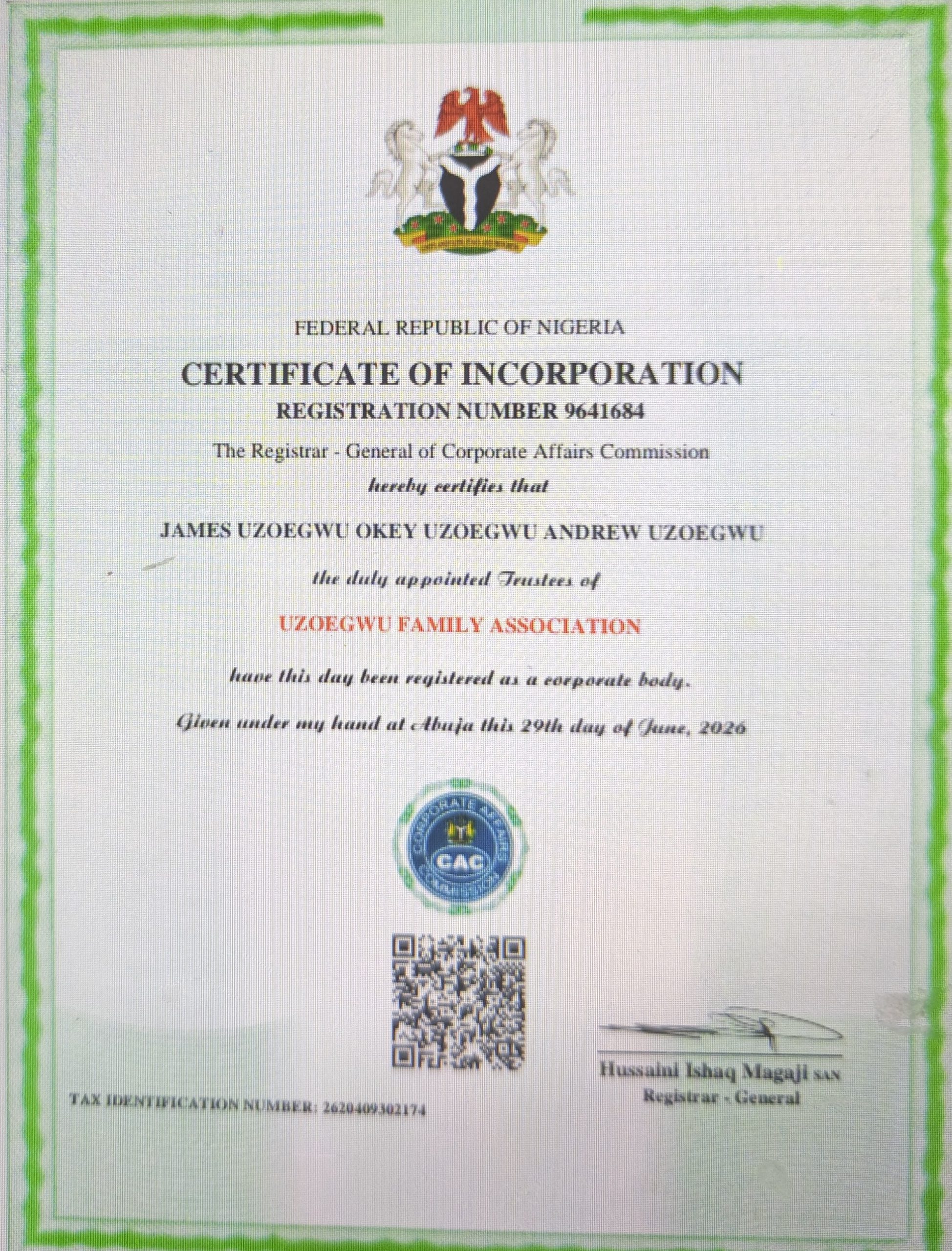 Uzoegwu Family Processes CAC Dergistration; Considers BoT Ostracization